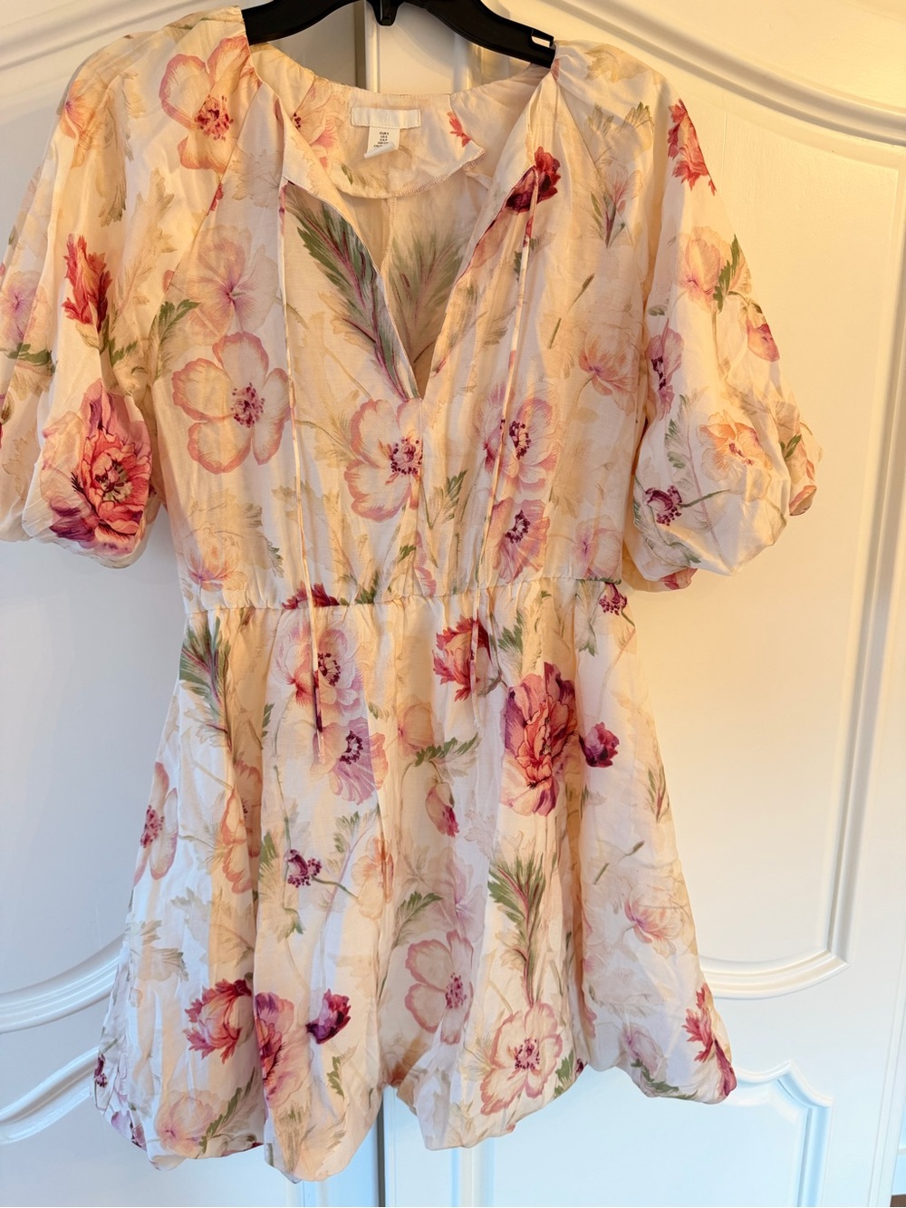 H&M Cream Mini Dress with Pink Floral Print